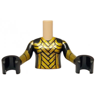 light nougat torso mini doll girl black top with gold stripes pattern black arms with hands with gold stripes