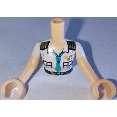 light nougat torso mini doll woman white captain uniform top with tie and belt pattern light nougat arms with hands with white sleeves