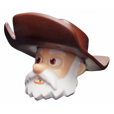 light nougat minifigure head modified male with white beard and dark brown hat pattern stinky pete