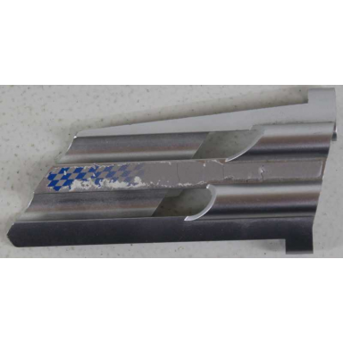 metallic silver technic panel fairing 3 large long large holes side a with fading blue checkered pattern sticker - set 8458