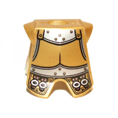 metallic gold minifigure armor breastplate with leg protection with conquistador silver buckles pattern
