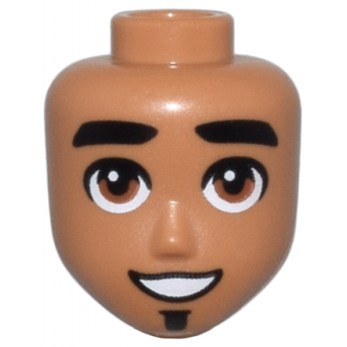 medium nougat mini doll head friends male large with black thick eyebrows soul patch and lips reddish brown eyes and open mouth smile pattern