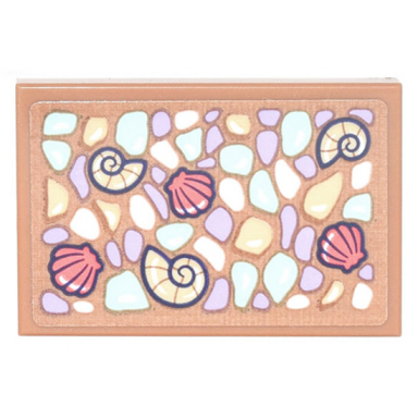 medium nougat tile 2 x 3 with mosiac of rocks and seashells pattern sticker - set 41700