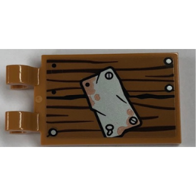 medium nougat tile modified 2 x 3 with 2 clips with worn plate pattern sticker - set 21310
