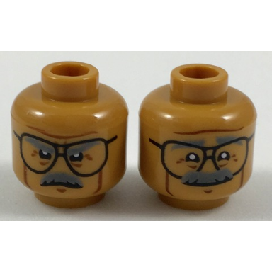 medium nougat minifigure head dual sided glasses dark bluish gray eyebrows and moustache firm determined pattern