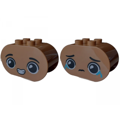 medium nougat duplo brick 2 x 4 x 2 rounded ends with faces with black eyebrows open mouth smile with white teeth closed mouth sad crying medium azure tears pattern