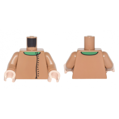 medium nougat torso jacket with side closure and black buttons over bright green shirt pattern medium nougat arms light nougat hands