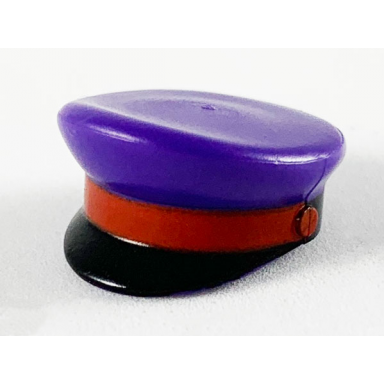 dark purple minifigure headgear cap captain with black visor and red braid pattern