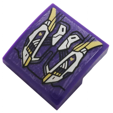 dark purple slope curved 2 x 2 x 2 3 with gold and silver mechanical pattern sticker - set 76144