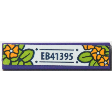 dark purple tile 1 x 4 with eb41395 bright light orange flowers and lime leaves pattern sticker - set 41395