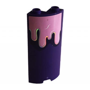 dark purple cylinder quarter 2 x 2 x 5 with 1 x 1 cutout with bright pink melting ice cream with silver highlights pattern model left side sticker - set 41687