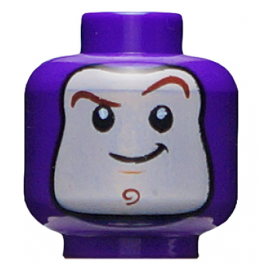 dark purple minifigure head balaclava with face hole dark brown curved eyebrows chin dimple closed mouth smile pattern buzz lightyear