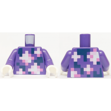 dark purple torso pixelated bright pink dark blue dark pink and white armor pattern dark purple arms white hands
