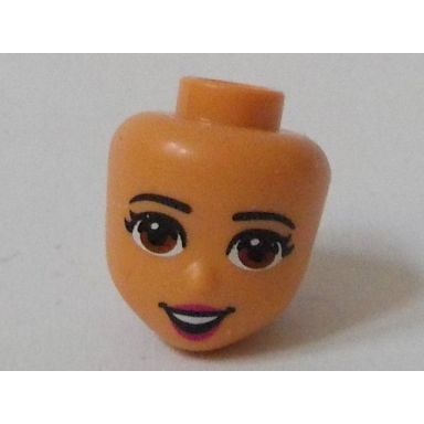 nougat mini doll head friends with brown eyes eyelashes magenta lips and open mouth smile pattern