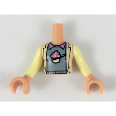 nougat torso mini doll girl sand green sweater with cupcake light yellow jacket pattern nougat arms with hands with light yellow sleeves