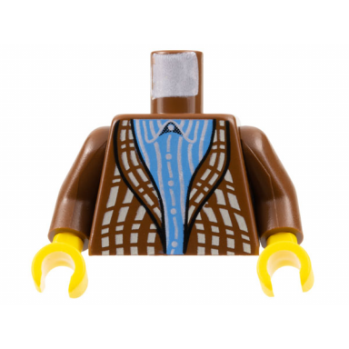 brown torso harry potter cardigan sweater over blue striped shirt pattern brown arms yellow hands