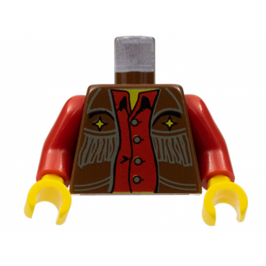 brown torso western cowboy fringe vest gold stars and red shirt pattern red arms yellow hands