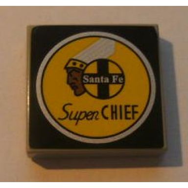 light gray tile 2 x 2 with santa fe super chief logo pattern sticker - set 10022 10025