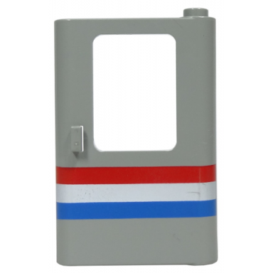 light gray door 1 x 4 x 5 train right thin support at bottom with red white blue stripe pattern