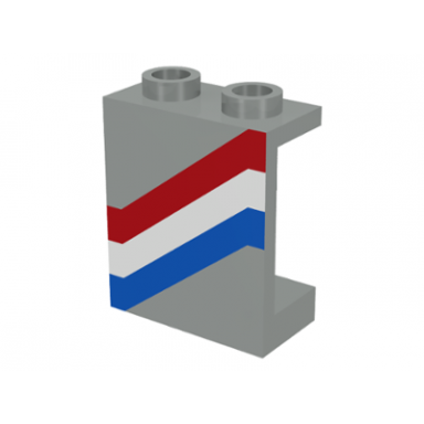 light gray panel 1 x 2 x 2 - hollow studs with angled red white and blue stripes pattern right
