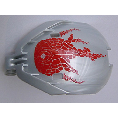 pearl light gray bionicle bohrok windscreen 4 x 5 x 7 with red scales and tahnok-kal logo pattern