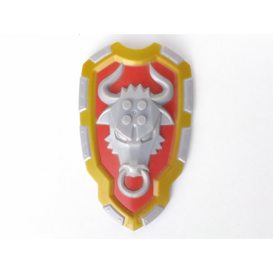 pearl light gray large figure shield 2 x 2 brick relief bull with red and gold pattern