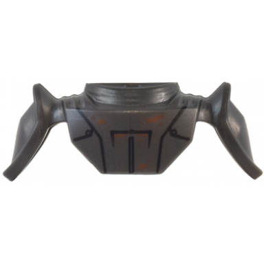 pearl dark gray minifigure armor shoulder pads pointed with short neck protection and clip on back with black lines and dark orange dirt pattern