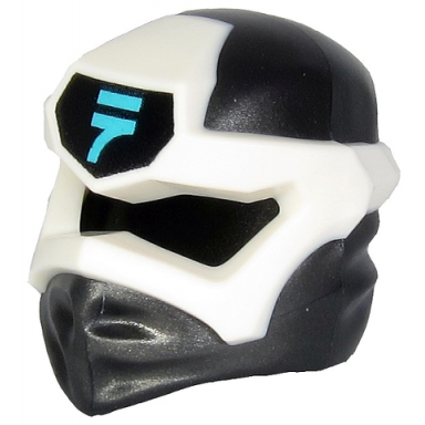 pearl dark gray minifigure headgear ninjago wrap type 6 with molded white mask and printed medium azure ninjago logogram letter n on black background pattern