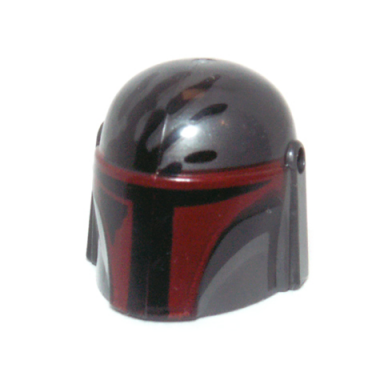 pearl dark gray minifigure headgear helmet with holes sw mandalorian with dark red visor and black handprint pattern