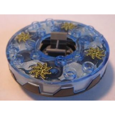 pearl dark gray turntable 6 x 6 x 1 1 3 round base serrated with trans-medium blue top with spiral stars pattern ninjago spinner