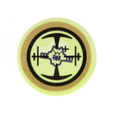 yellowish green tile round 2 x 2 with bottom stud holder with target screen and skreemer pattern sticker - set 70734