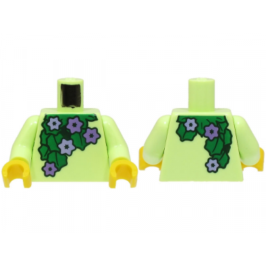 yellowish green torso with green leaves and medium lavender and lavender flowers pattern bam yellowish green arms yellow hands