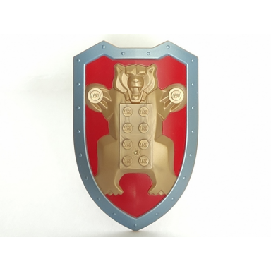 flat dark gold large figure shield 2 x 4 brick relief bear with red and pearl sand blue pattern