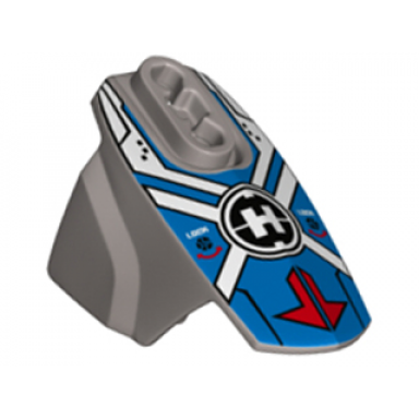 flat silver hero factory armor with ball joint socket - size 5 with red arrows blue on blue background and hero factory logo pattern