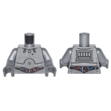 flat silver torso sw protocol droid with red blue and flat silver wires pattern flat silver arms dark bluish gray hands