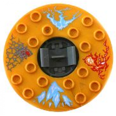 flat silver turntable 6 x 6 x 1 1 3 round base serrated with pearl gold top with blue red and silver pattern ninjago spinner