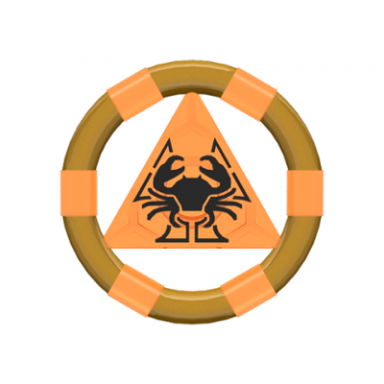 trans-orange ring with center triangle with gold bands and crab pattern atlantis treasure key