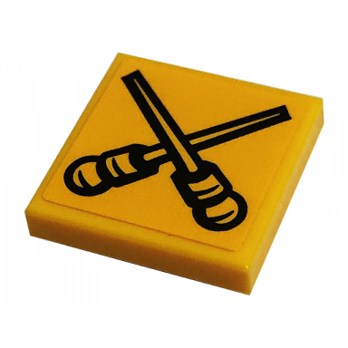 bright light orange tile 2 x 2 with black crossed magic wands pattern sticker - set 76397