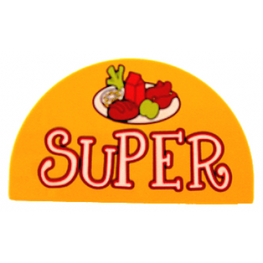 bright light orange duplo brick 2 x 4 x 2 slope curved double with super and food on dish pattern