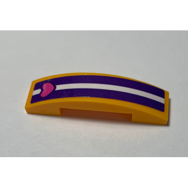 bright light orange slope curved 4 x 1 x 2 3 double with dark purple and white stripes and heart pattern sticker - set 41320