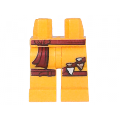 bright light orange hips and legs with dark red sash and straps and two silver arrowheads pattern
