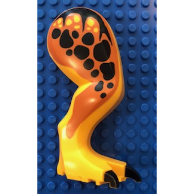 bright light orange dinosaur leg large rear tyrannosaurus rex with pin black claws and black spots on dark orange pattern - right