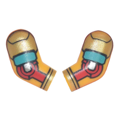 bright light orange arm matching left and right pair with armor with gold and dark turquoise plates red elbow joint pattern