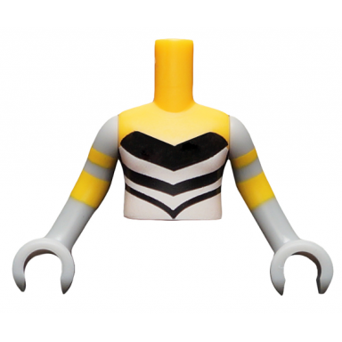 bright light orange torso mini doll girl black strapless top with white v-stripes pattern light bluish gray arms with hands with 2 bright light orange stripes