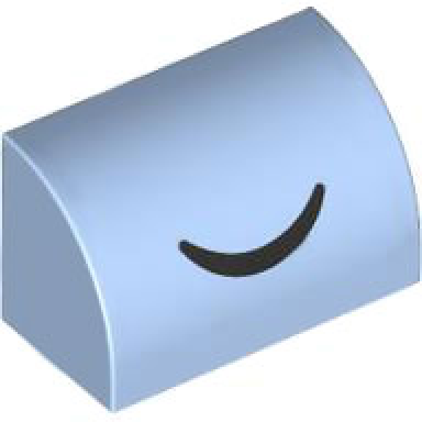 bright light blue slope curved 1 x 2 with black closed eye curved line pattern