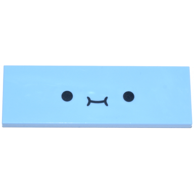 bright light blue tile 2 x 6 with black smiley face pattern