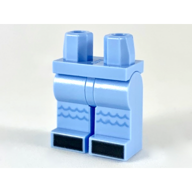 bright light blue hips and legs with medium blue ruffles black toes pattern