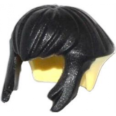 bright light yellow minifigure hair short bowl cut with black side locks and top pattern