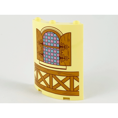 bright light yellow cylinder quarter 4 x 4 x 6 with window medium nougat shutters and railing pattern