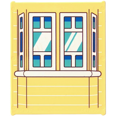 glass for window 1 x 6 x 6 flat front with bay window blue and medium azure panes with white frames and reflections pattern